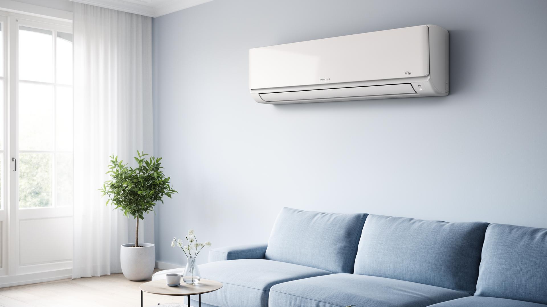 Moderne split airco in een lichte woonkamer